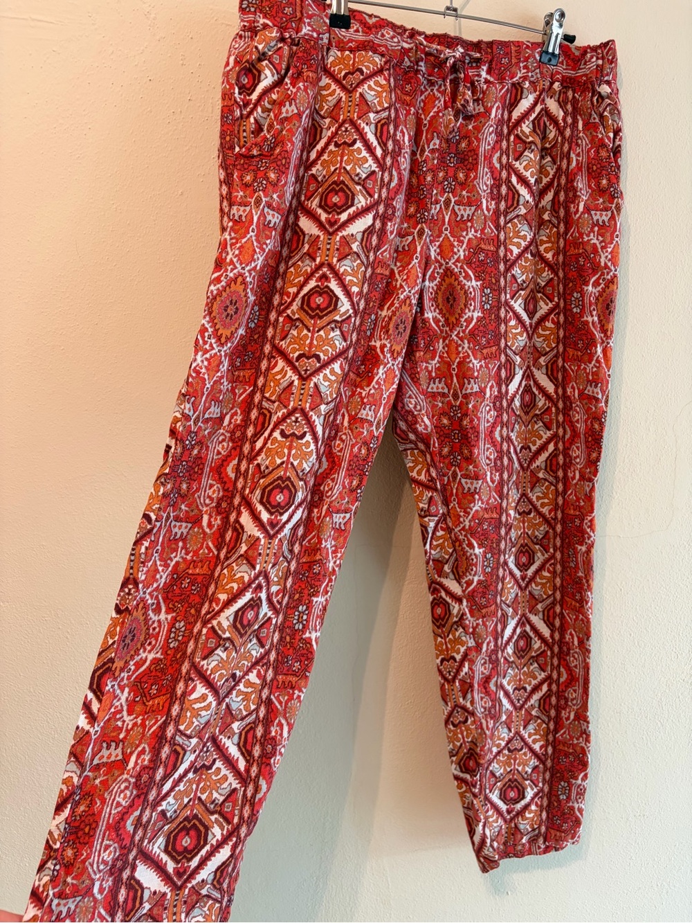 Rachel Zoe Red 100% Linen Pants with Drawstring